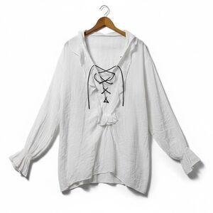 White Pirate Style Tunic Shirt Women’s Large Long Sleeve Oversized EUC